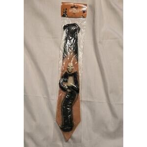 Rubber Halloween Tie Skeleton Wearing Tuxedo Men's Spooky Holiday Neck Tie 17"